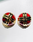 1980s LARGE BURGUNDY ENAMEL CLIP ON EARRINGS