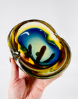 1950s COBALT BLUE TEAL AMBER MURANO SOMMERSO GLASS PINCHED BOWL/ASHTRAY