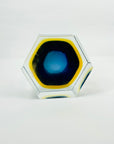 1950s COBALT BLUE TEAL GOLD MURANO MANDRUZZATO SOMMERSO FACETED GLASS HEXAGON BOWL