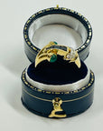 1940s 18k YELLOW GOLD BLUE SAPPHIRE EMERALD DIAMONDS PAVE TANK RING