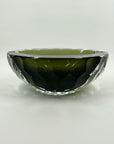 LARGE 1980s MURANO MANDRUZZATO OLIVE GREEN SOMEMRSO GLASS GEODE BOWL/ASHTRAY