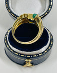 1940s 18k YELLOW GOLD BLUE SAPPHIRE EMERALD DIAMONDS PAVE TANK RING