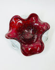 1950s MURANO CASED RED PINCHED BOWL/ASHTRAY WITH GOLD AVENTURINE