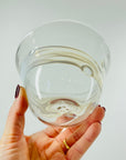 1980s AUSTRALIAN MOUTH BLOWN CLEAR MILKY WHITE SWIRL ART GLASS MINI BOWL/VASE