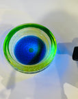 1950s GREEN BLUE MURANO URANIUM SOMMERSO GLASS BOWL/ASHTRAY WITH CONTROLLED BUBBLES