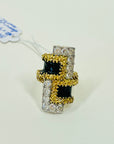 1960s 14K YELLOW GOLD BRUTALIST DIAMOND RING WITH BLACK ENAMEL
