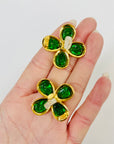 1980s CHANEL GRIPOIX GREEN GLASS FLOWERS CLIP ON EARRINGS