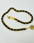 1980s CHANEL BLACK LEATHER GOLD PLATED LOGO BELT