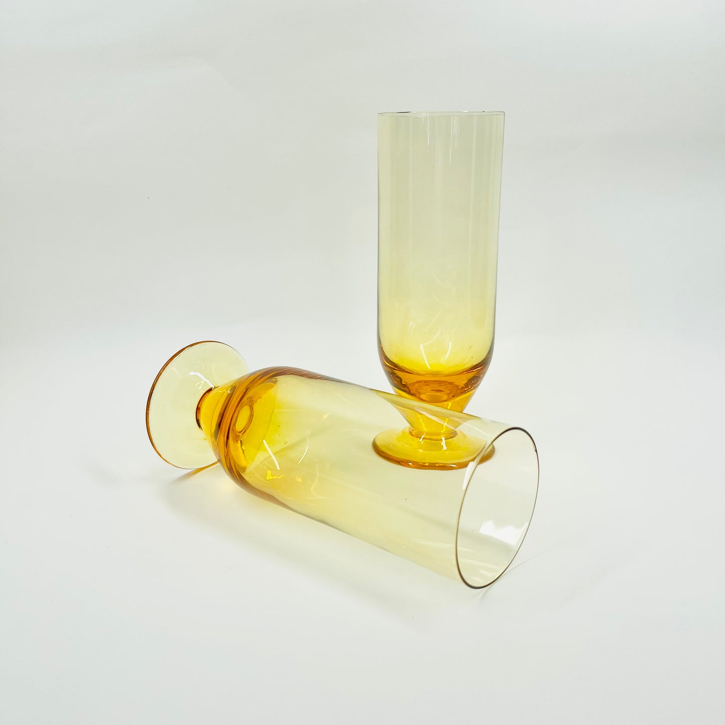 1950s STUART AMBER CRYSTAL FOOTED HIGHBALL