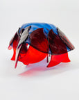 1980s HAND MADE RED COBALT BLUE FUSED GLASS HANDKERCHIEF BOWL