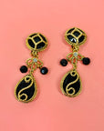 1960s COSTUME BLACK PASTES DROP CLIP ON EARRINGS