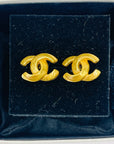 Y2K CHANEL CC BRUSHED GOLD LOGO PIERCED EARRINGS