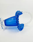 ANTIQUE VICTORIAN COBALT BLUE PRESSED RUFFLE GLASS BASKET/VASE