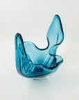 1970s JAPANESE TURQUOISE BLUE SOMMERSO GLASS FLAME HANDKERCHIEF VASE/BOWL