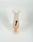 1970s ITALIAN SATIN PINK GLASS FOOTED RUFFLE VASE