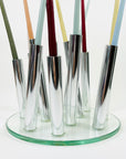 POST-MODERN GLASS STAINLESS STEEL VASE/CANDLEHOLDER