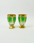 ANTIQUE ART DECO HAND CUT GOLD GILDED GREEN CRYSTAL DECANTER SET