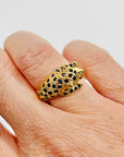 1970s 18k YELLOW GOLD BLUE SAPPHIRE LEOPARD RING