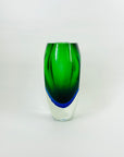 1960s GREEN BLUE HARLEQUIN MURANO SOMMERSO FACETED GLASS BLOCK VASE