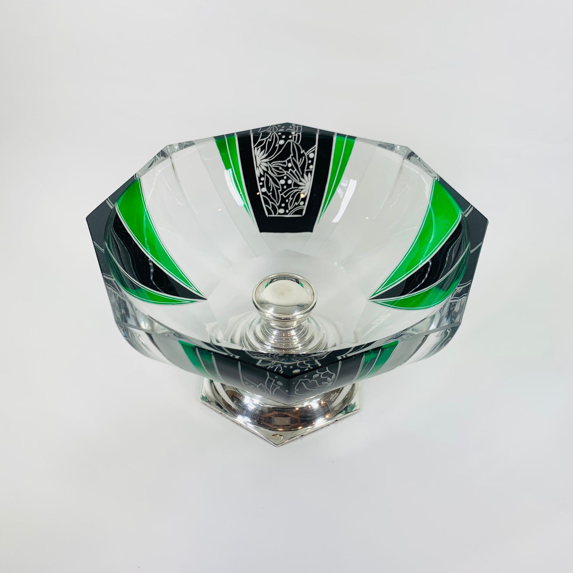 KARL PALDA GREEN BLACK SILVER FOOTED BOWL