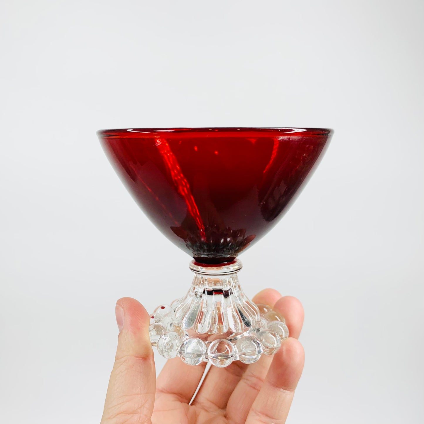 1950s ANCHOR HOCKING BERWICK BUBBLE FOOT RUBY GLASSES
