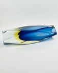 1980s COBALT BLUE YELLOW SOMMERSO GLASS HEXAGON MANDRUZZATO VASE