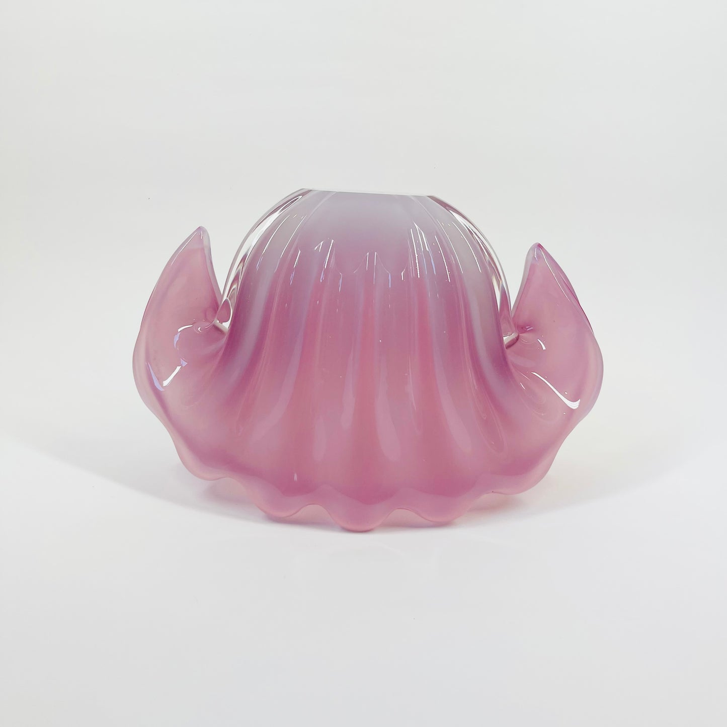 1950s PINK MURANO OPALINE GLASS CLAM SHELL BOWL