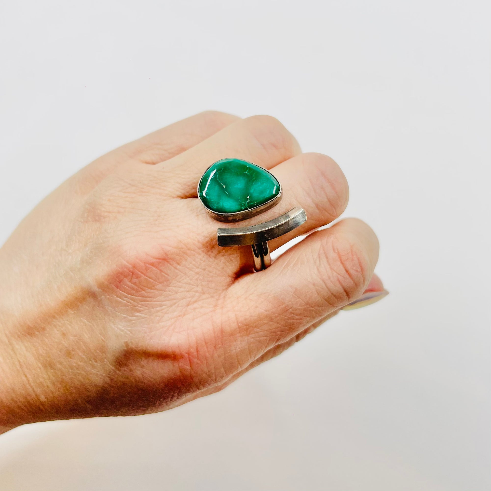 1950s DANISH BRUTALIST TOI ET MOI TURQUOISE SILVER RING