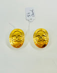 1990s CHANEL OVAL GOLD LOGO CLIP ON EARRINGS