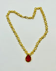 1980s GROSSE GERMANY GOLD PLATED PEAR RUBY PASTE DROP NECKLACE EARRINGS SUITE