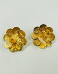 2008 CHANEL CC LOGO LARGE SUNFLOWER PEARL BUTTON CLIP ON EARRINGS
