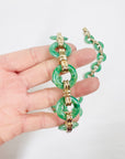 ANTIQUE ART DECO CINER GOLD PLATED JADE GLASS NECKLACE/BELT