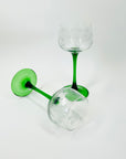 1970s ETCHED LONG GREEN STEM COCKTAIL GLASSES