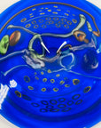 LARGE ANTIQUE COBALT BLUE MURANO GLASS CHARGER PLATE/SHALLOW BOWL WITH MILLEFIORI & MURRINE DECORATIONS