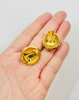 1960s BLACK ENAMEL OVAL SOLITAIRE CLIP ON EARRINGS