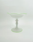 ANTIQUE FRENCH WHITE OPALINE GLASS COMPORT WITH URANIUM GLASS TRIMS