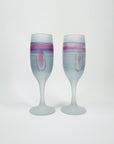 1970s PINK TIE DYE SATIN GLASS CHAMPAGNE FLUTES