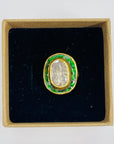 ANTIQUE 22K GOLD INDIAN POLKI RAW DIAMOND RING WITH GREEN ENAMEL