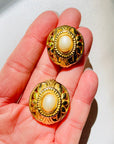 1980s PEARL OVAL FILIGREE STUD EARRINGS