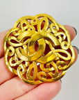 1997 CHANEL CC LOGO MARK CAMILLIA BROOCH