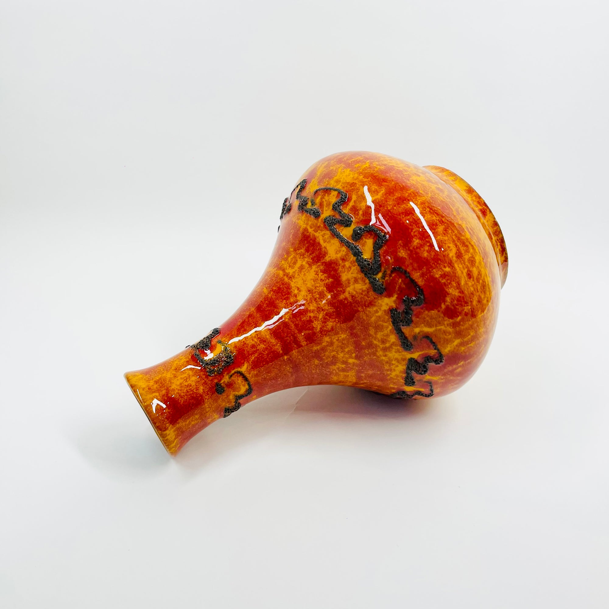 1960s WEST GERMAN ORANGE FAT LAVA BOTTLE POTTERY JUG VASE BY KREUTZ KERAMIK