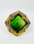 1940s GREEN GOLD AMBER MURANO MANDRUZZATO SOMMERSO FACETED GLASS BOWL/ASHTRAY