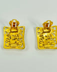 1995 CHANEL CC LOGO MARK HOLLOW RECTANGLE CLIP ON EARRINGS
