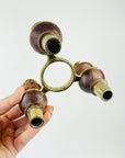 1960s SCANDINAVIAN WOOD BRASS CANDLE HOLDER