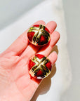 1980s LARGE BURGUNDY ENAMEL CLIP ON EARRINGS