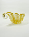 1940s BAROVIER GOLD SOMEMRSO GLASS BOWL WITH SCROLL HANDLES