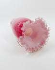 ANTIQUE MOUTH BLOWN PINK LATTICINO RUFFLE RIM VASE