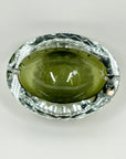 LARGE 1980s MURANO MANDRUZZATO OLIVE GREEN SOMEMRSO GLASS GEODE BOWL/ASHTRAY