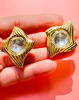 1980s TRAPEZOID CLIP ON EARRINGS WITH SOLITAIRE DIAMANTE