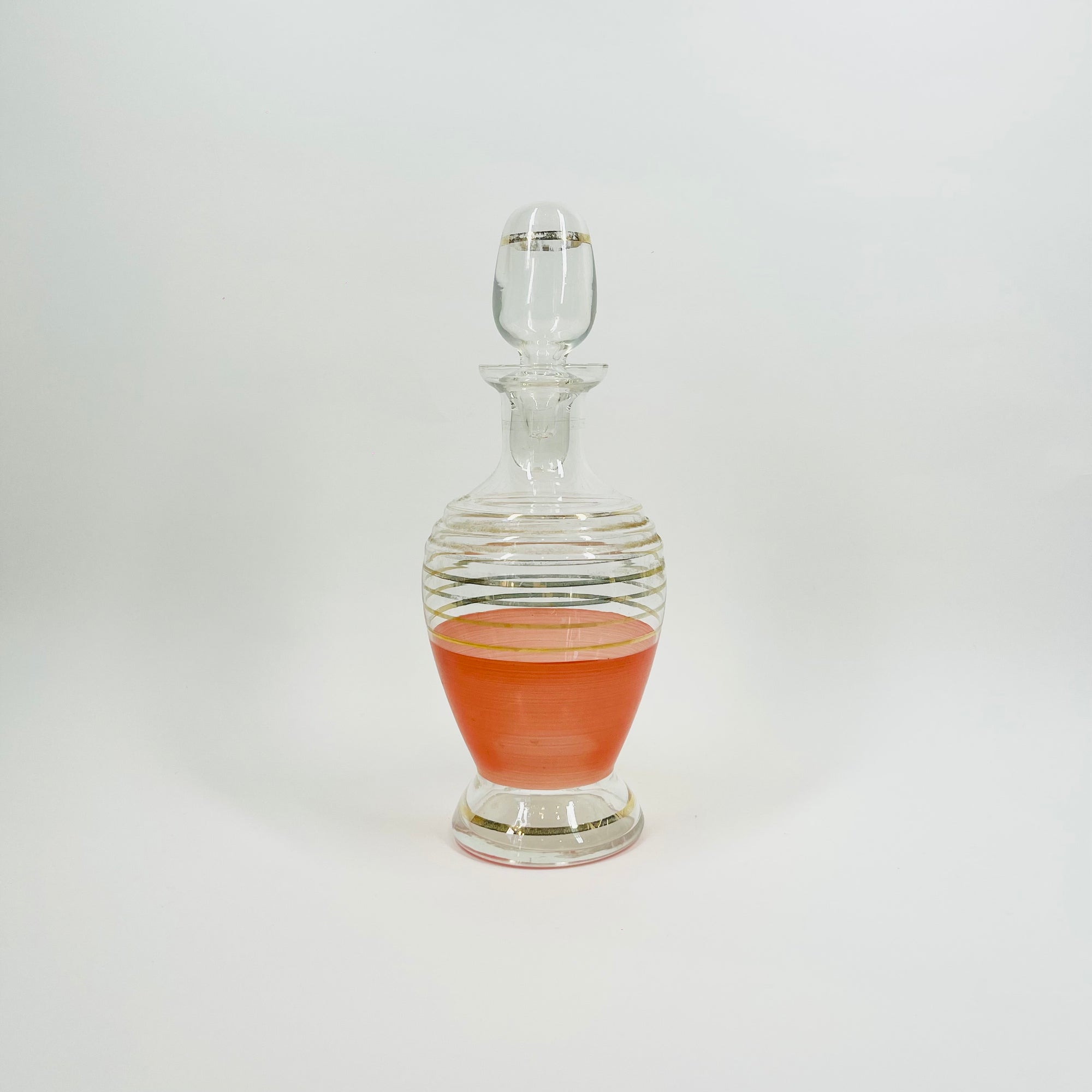 1950s HAND PAINTED RED GLASS DECANTER
